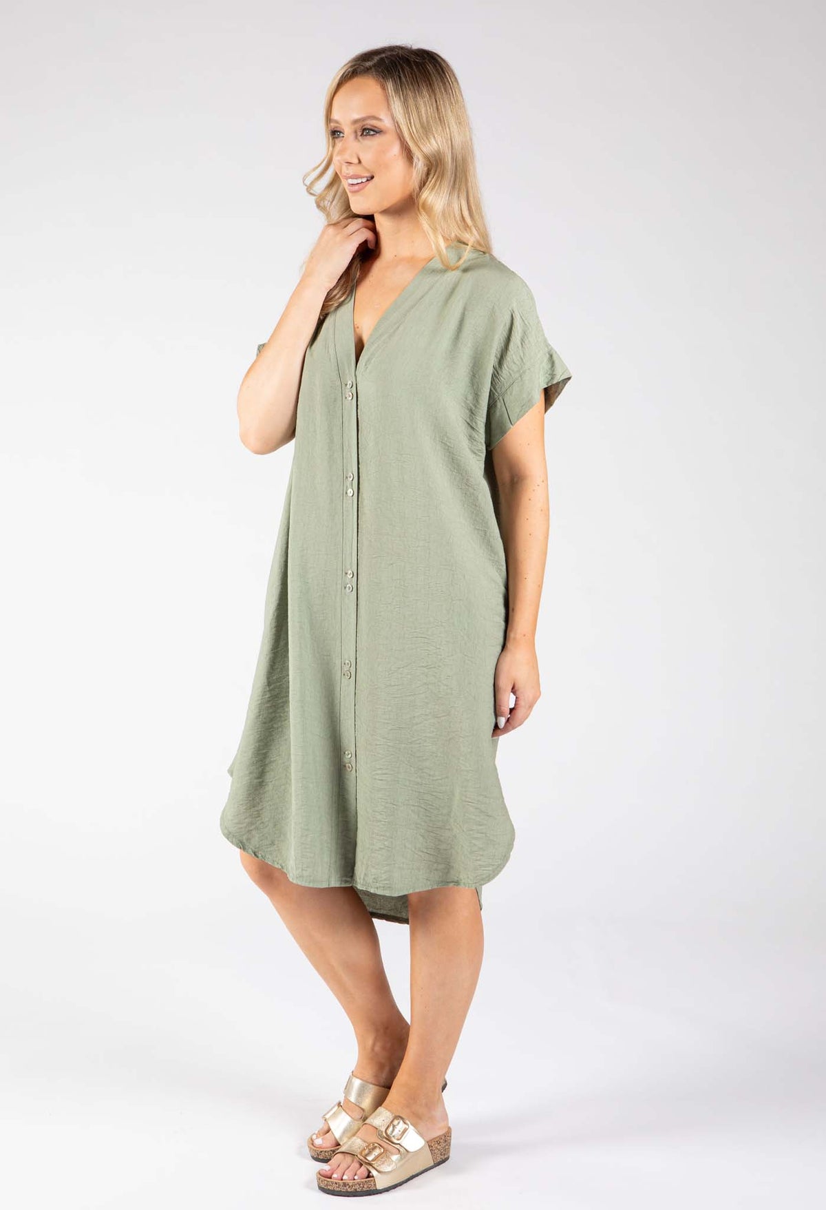 V-Neck Linen Look Dress