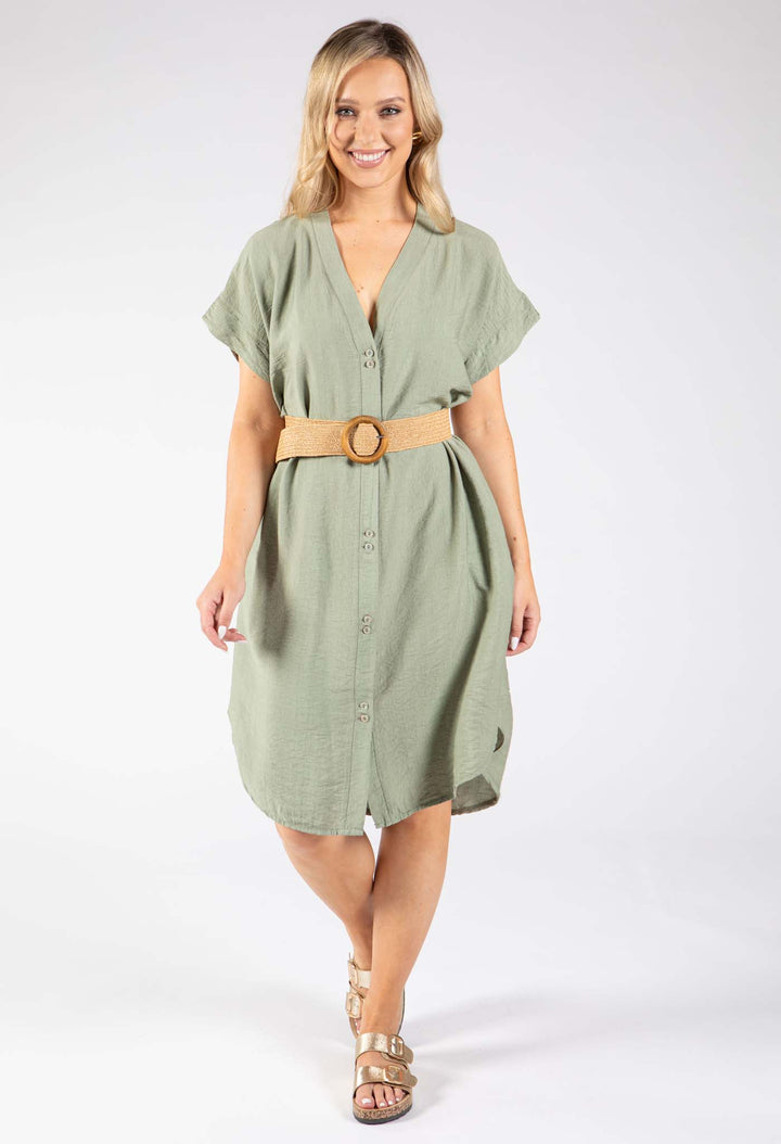 V-Neck Linen Look Dress
