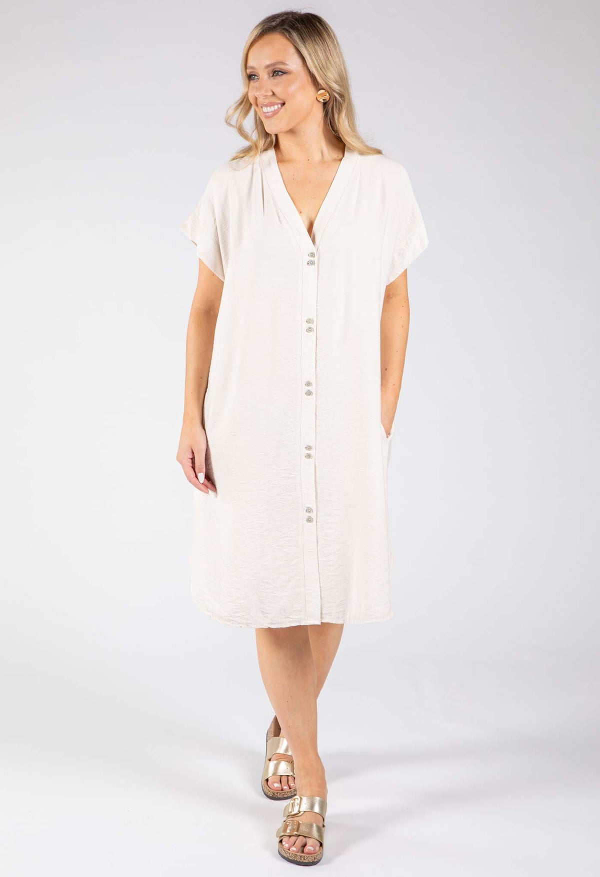 V-Neck Linen Look Dress
