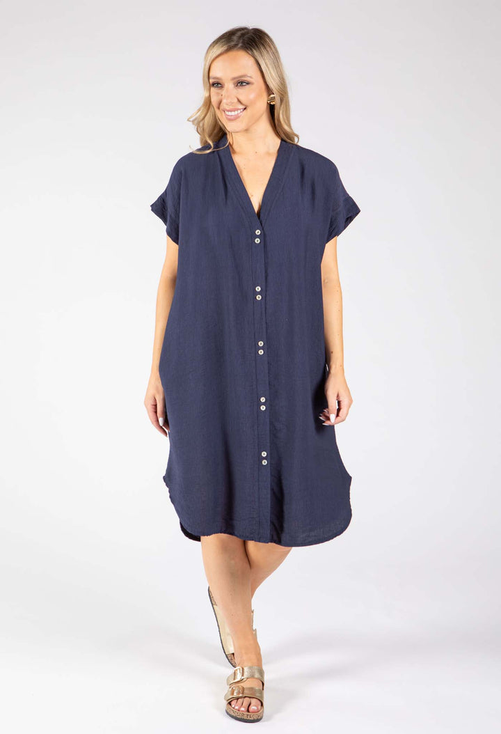 V-Neck Linen Look Dress
