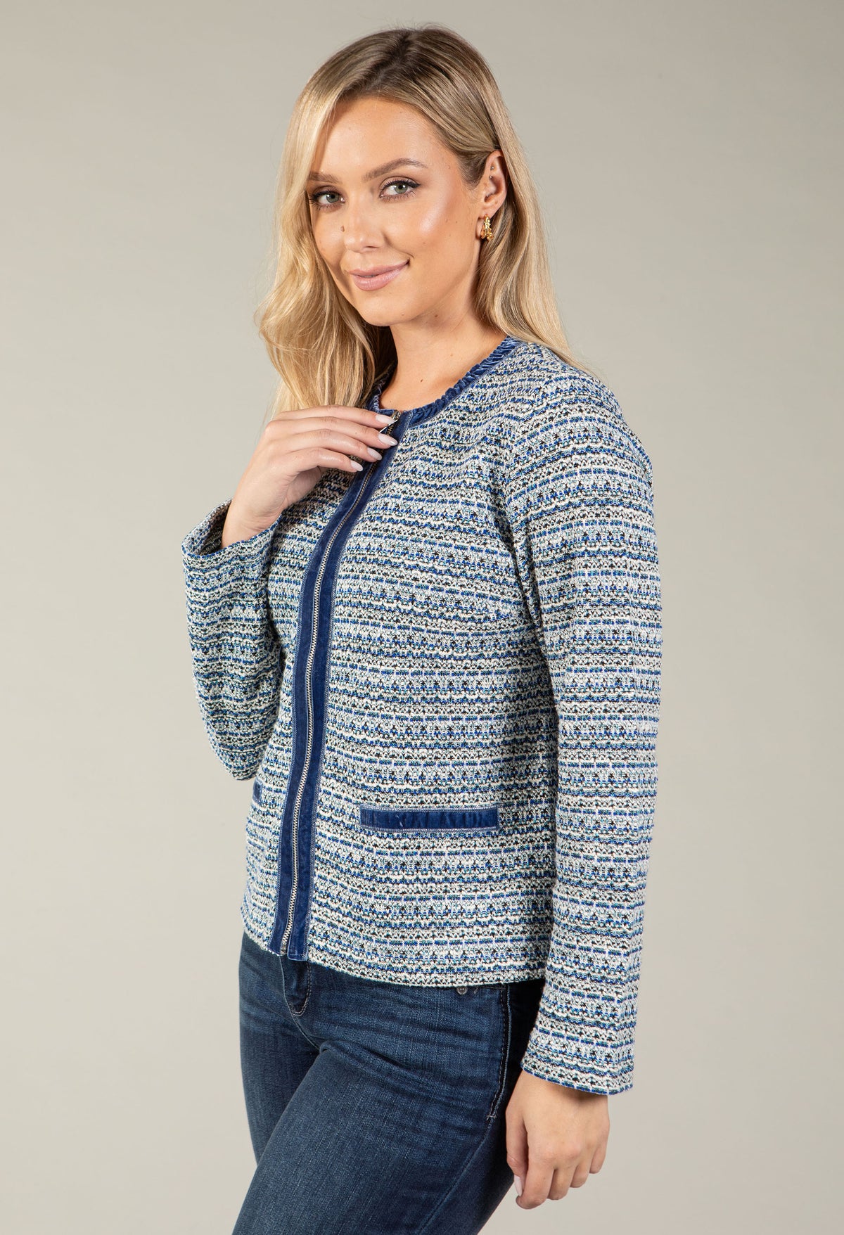 Short Tweed Zip Up Jacket