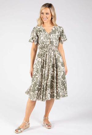 Leaf Print Angel Sleeve Dress