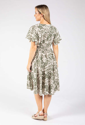 Leaf Print Angel Sleeve Dress