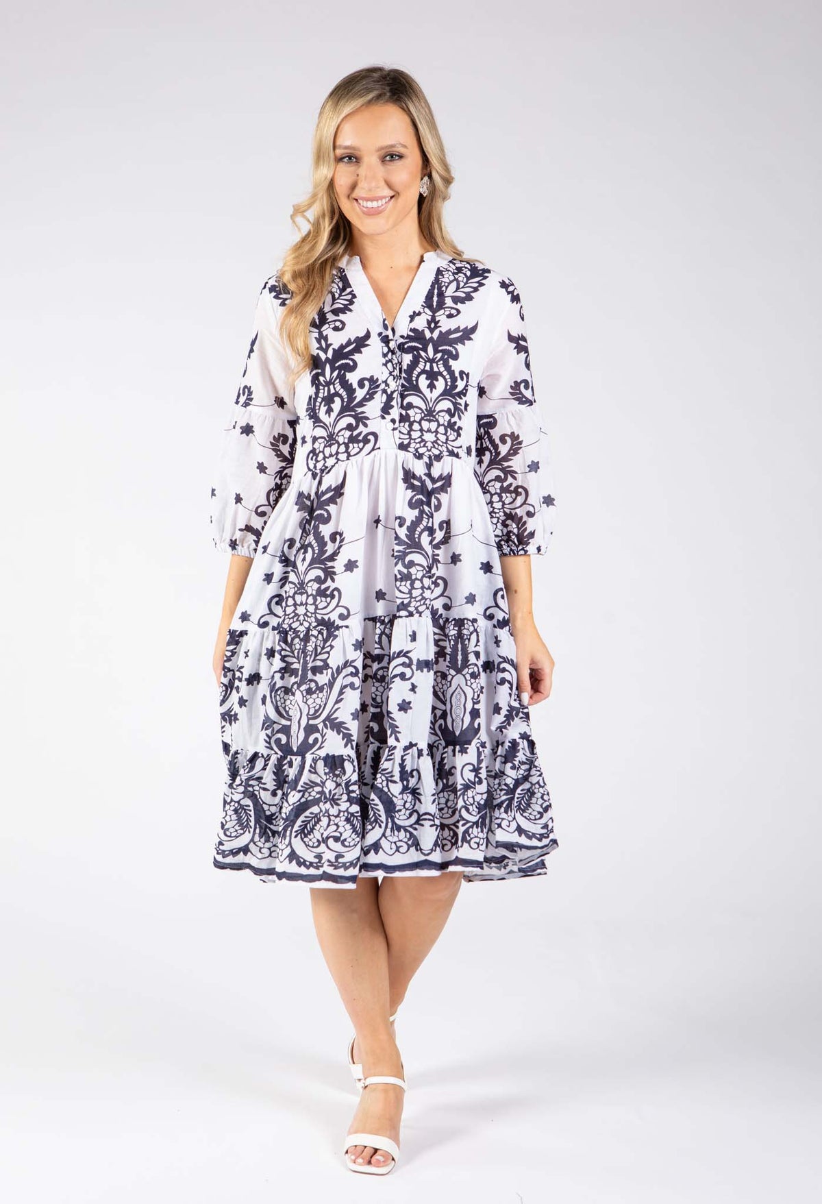 Antique Print Tiered Dress