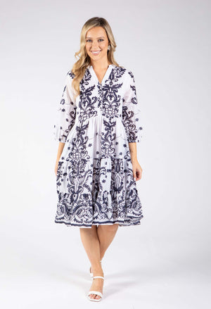 Antique Print Tiered Dress