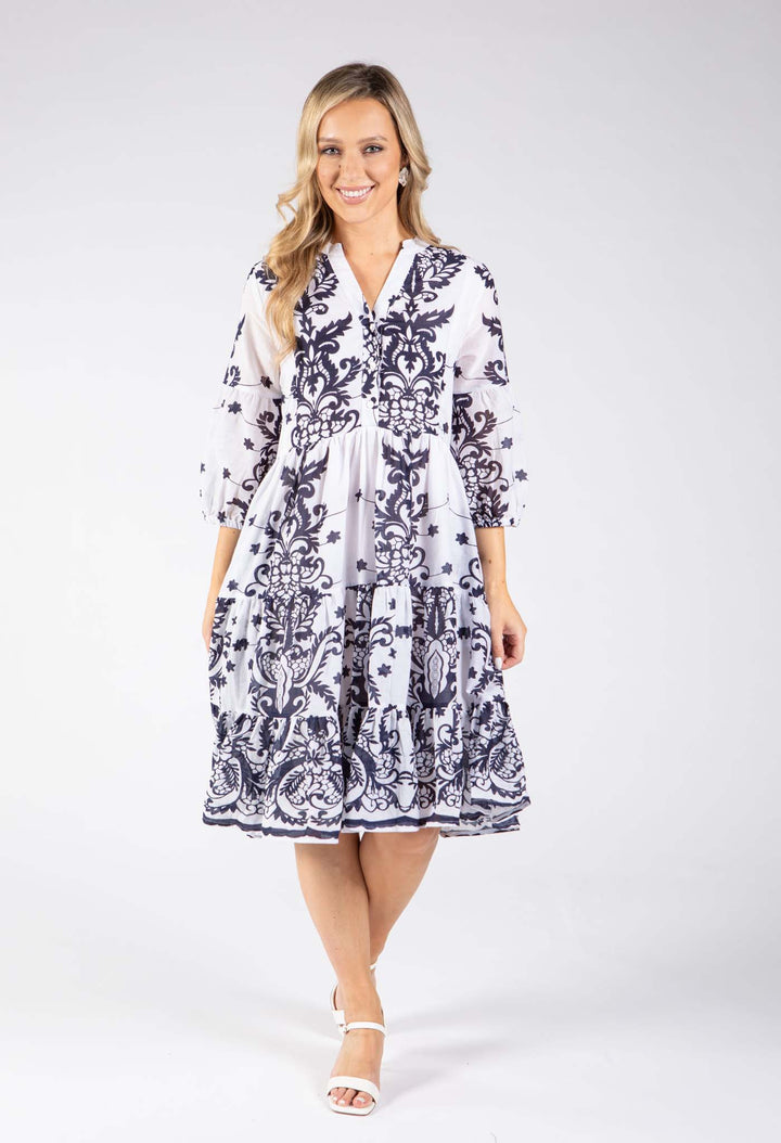 Antique Print Tiered Dress