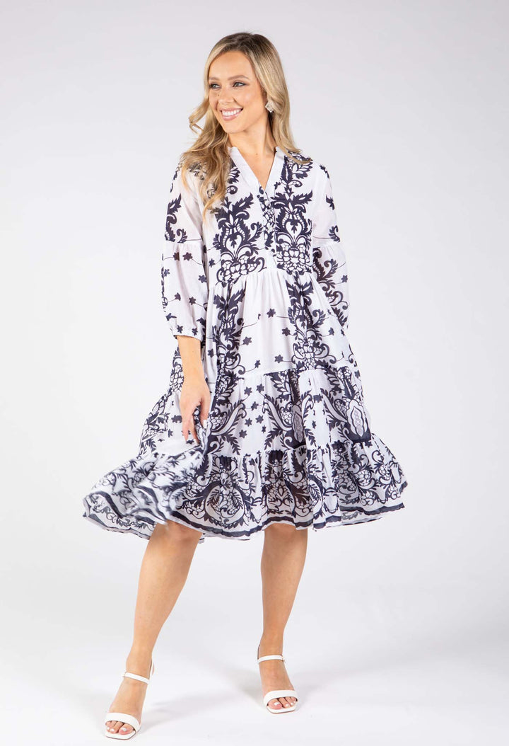 Antique Print Tiered Dress