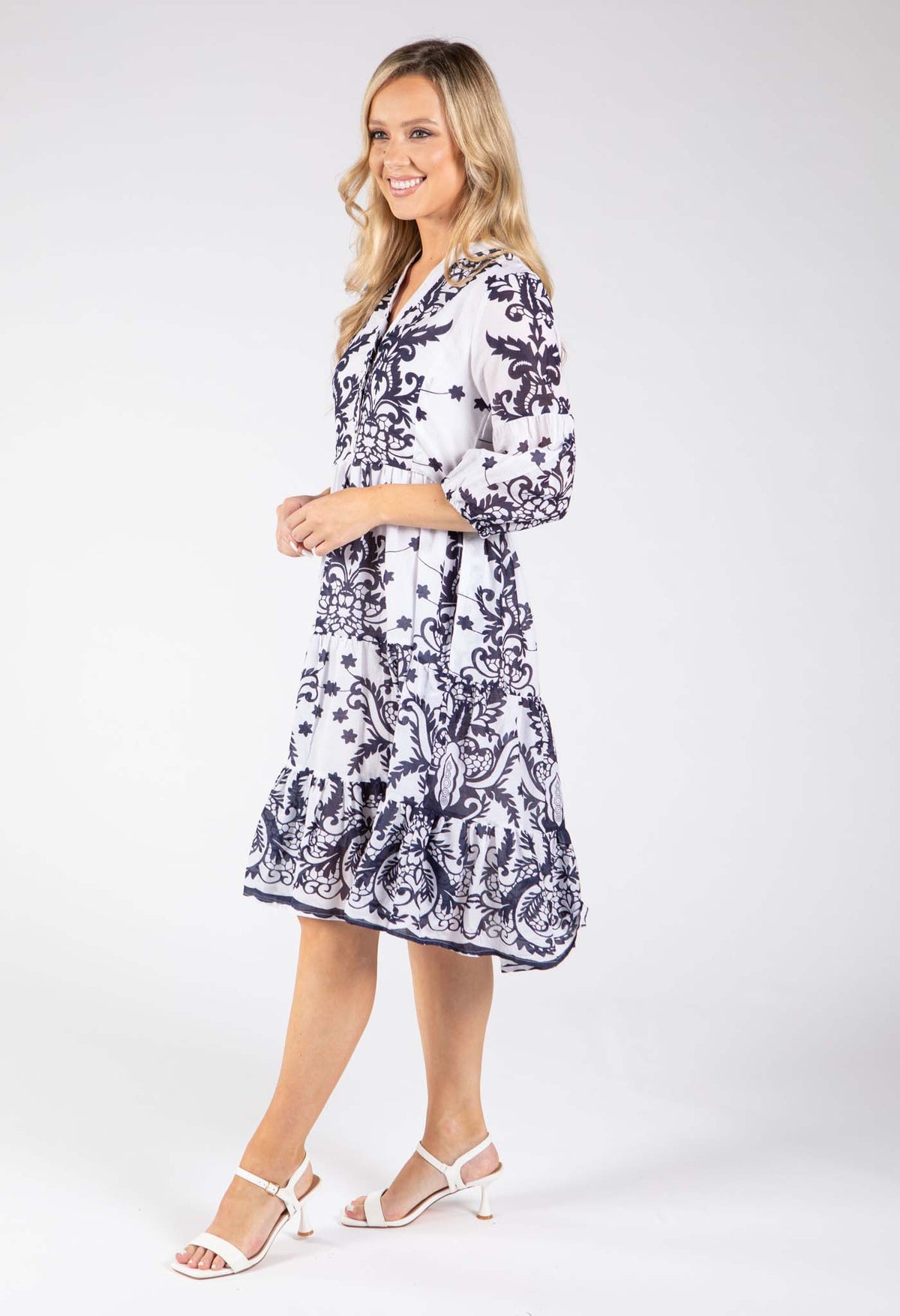 Antique Print Tiered Dress