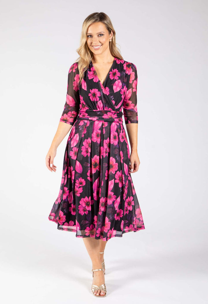 Floral Mesh Wrap Dress