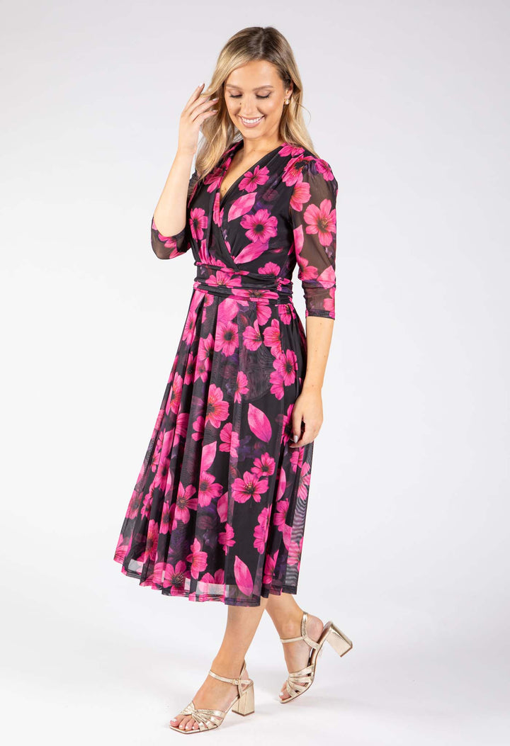 Floral Mesh Wrap Dress