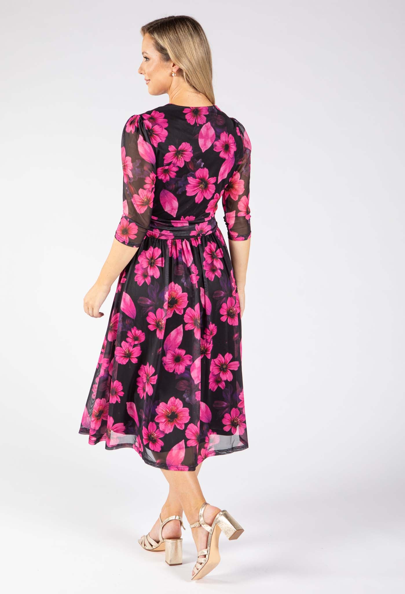 Floral Mesh Wrap Dress