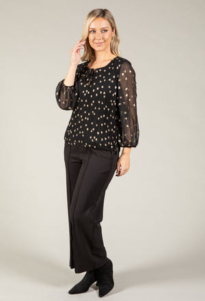 Plisse Pleated Heart Foil Detail Blouse