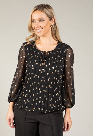 Plisse Pleated Heart Foil Detail Blouse