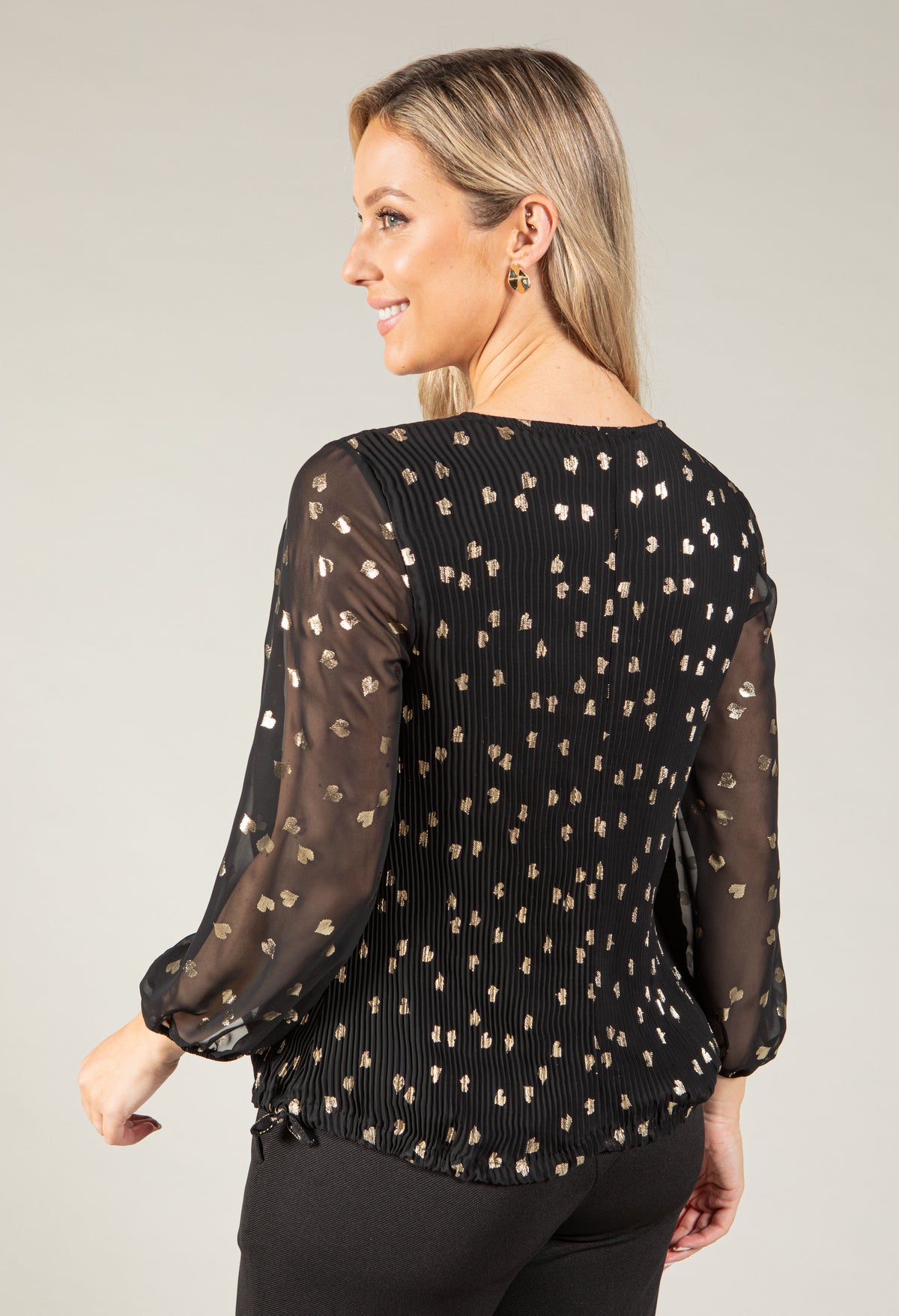 Plisse Pleated Heart Foil Detail Blouse