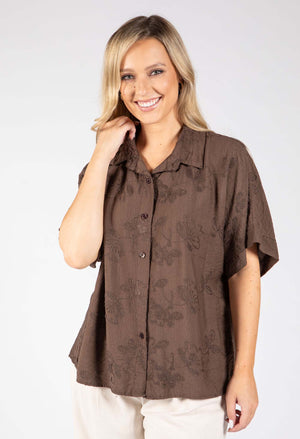 Floral Embroidery Linen Look Shirt