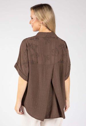 Floral Embroidery Linen Look Shirt