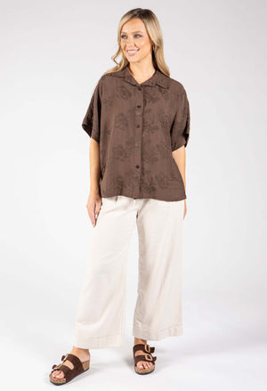 Floral Embroidery Linen Look Shirt
