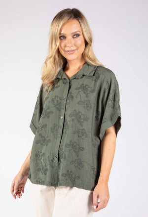 Floral Embroidery Linen Look Shirt