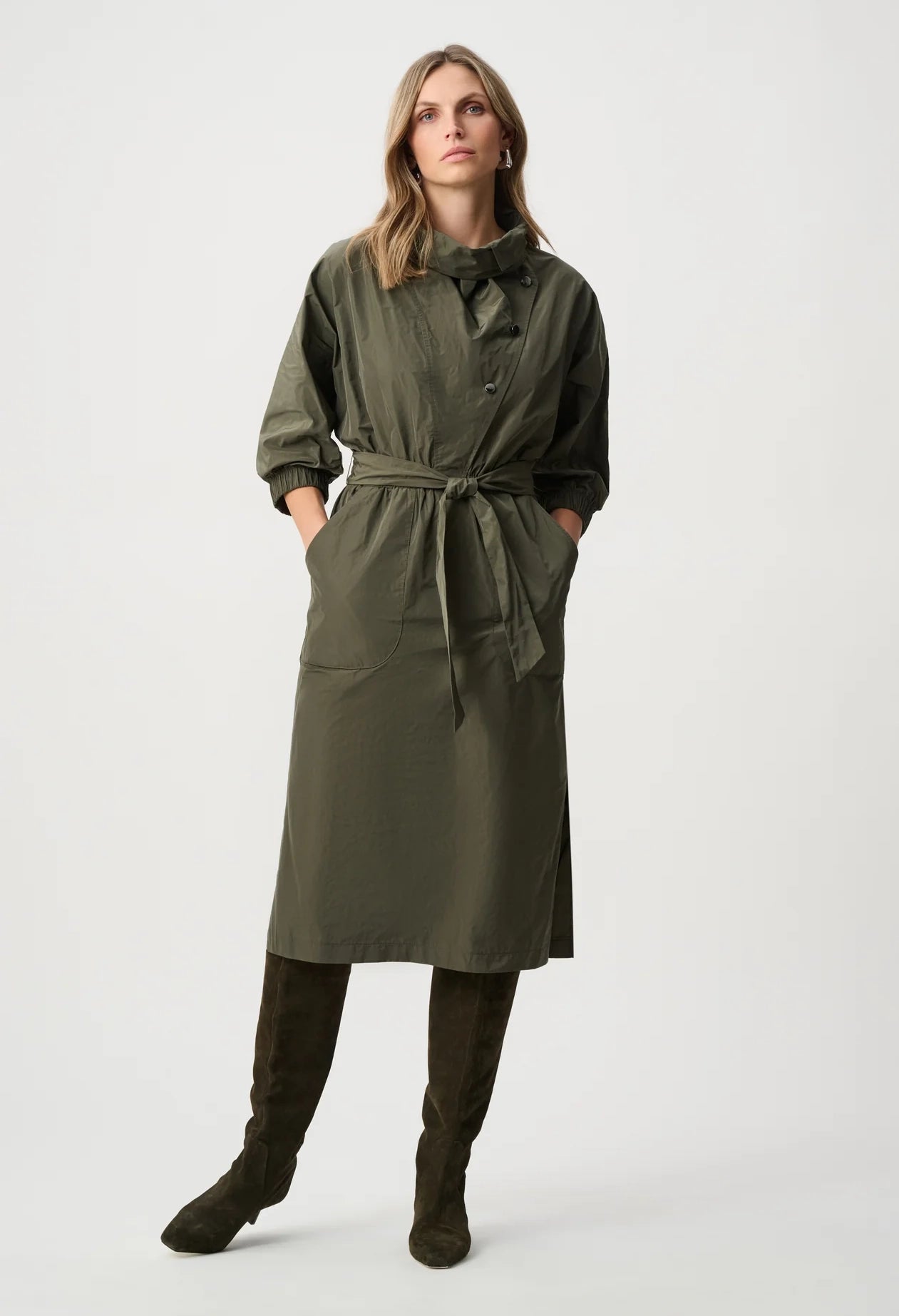 Cowl-Neck Belted Dress