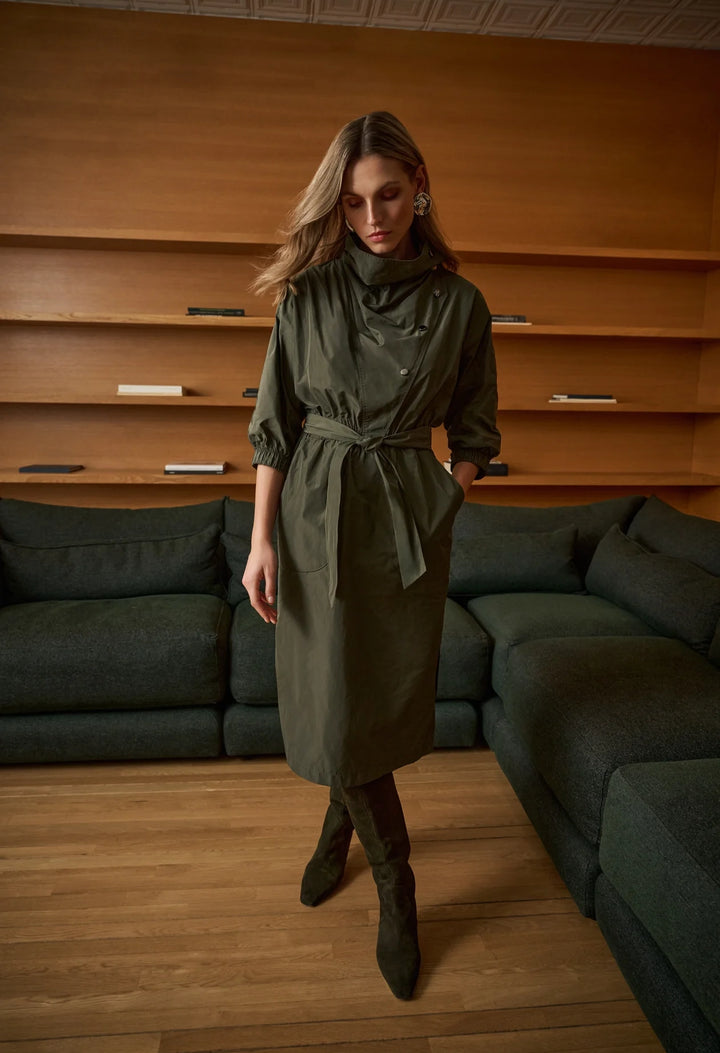 Cowl-Neck Belted Dress