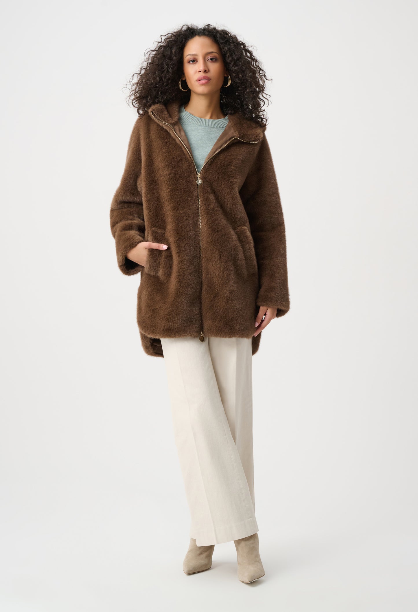 Hooded Faux Fur Coat