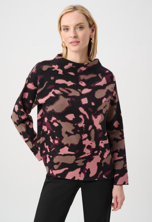 High Neck Animal-print Pullover