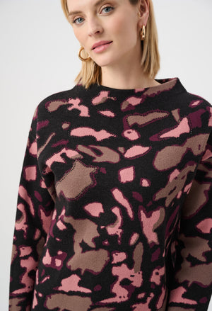 High Neck Animal-print Pullover