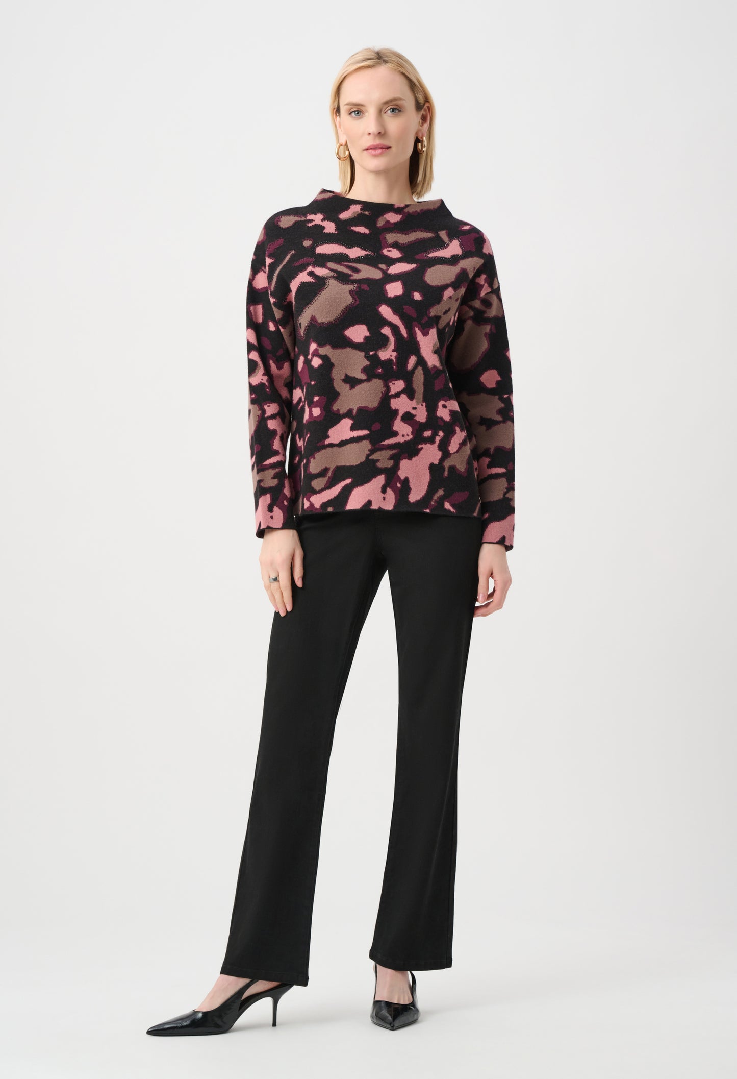 High Neck Animal-print Pullover