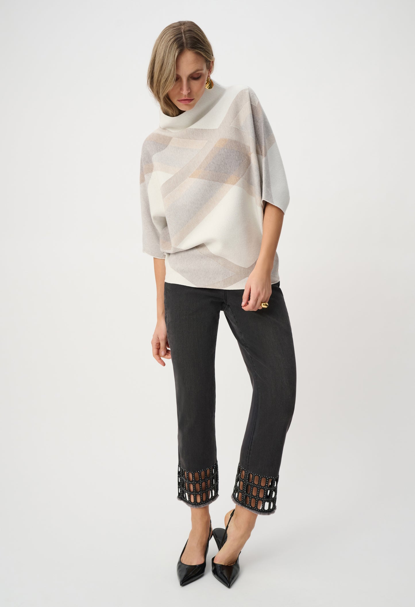 Geometric Cowl Neck Poncho
