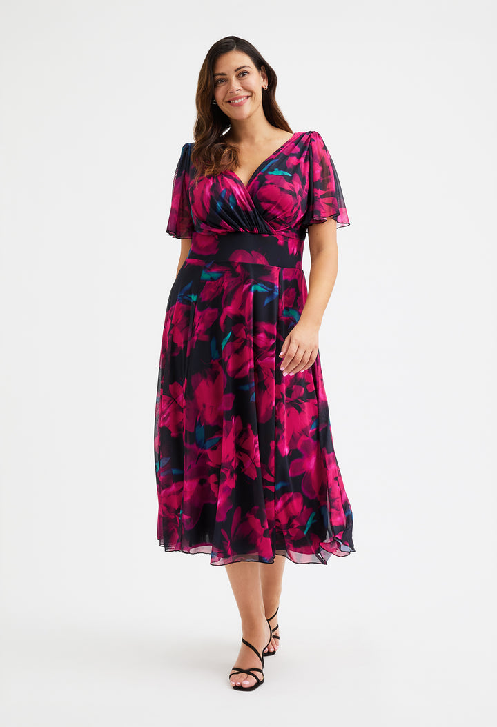 Victoria Angel Sleeve Mesh Midi Curve+ Dress