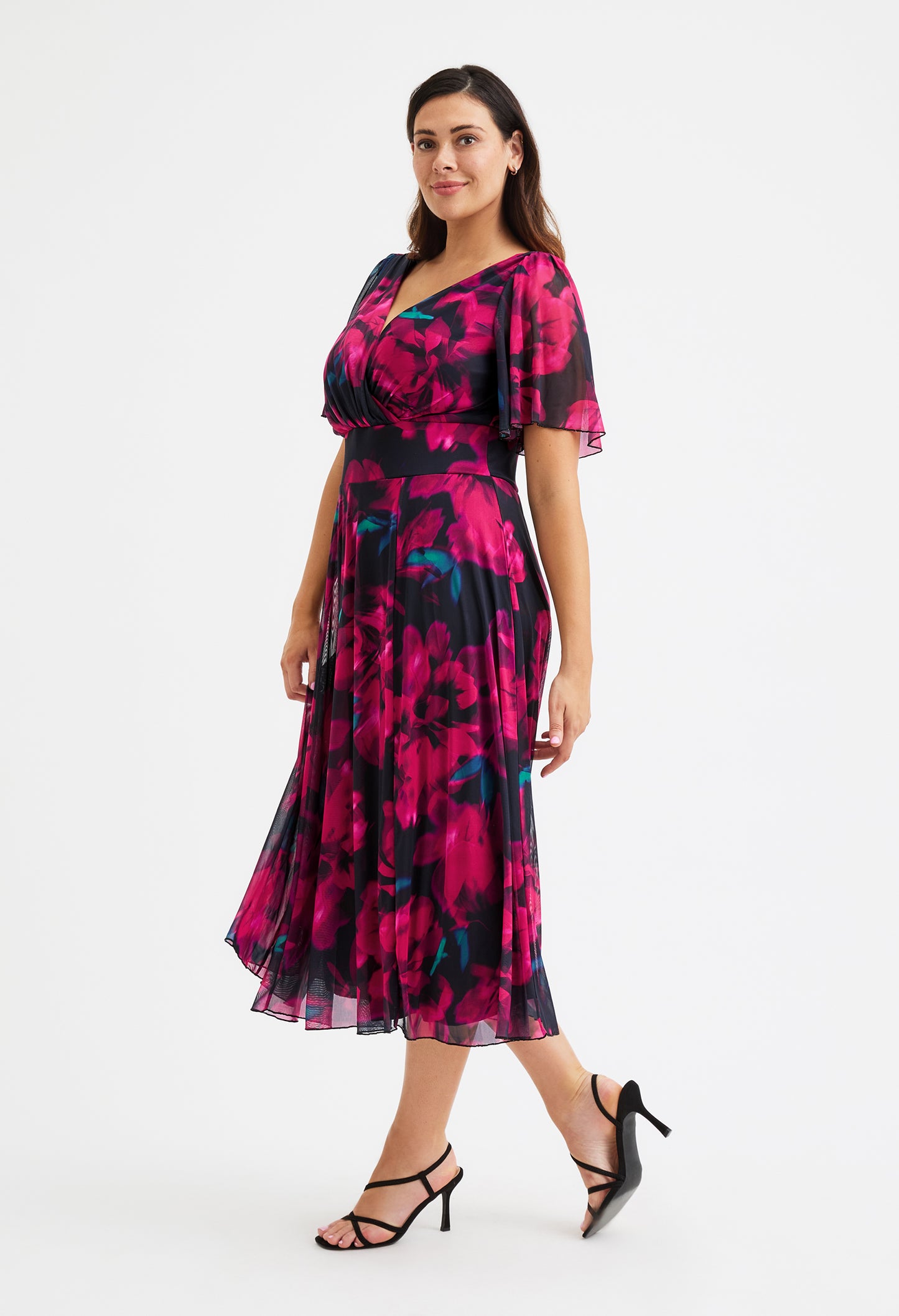 Victoria Angel Sleeve Mesh Midi Curve+ Dress