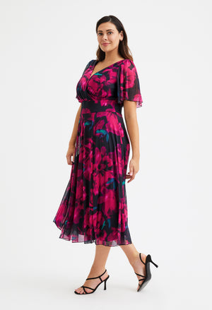 Victoria Angel Sleeve Mesh Midi Curve+ Dress