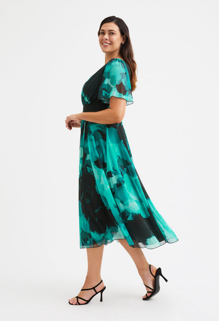Victoria Angel Sleeve Mesh Midi Curve+ Dress