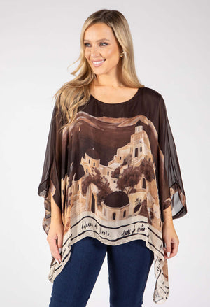 Scenic Print Silk Blouse