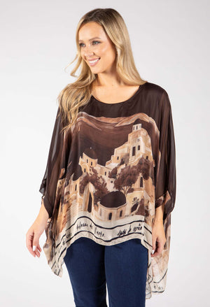 Scenic Print Silk Blouse