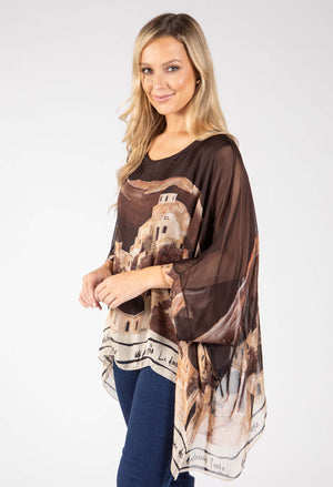 Scenic Print Silk Blouse