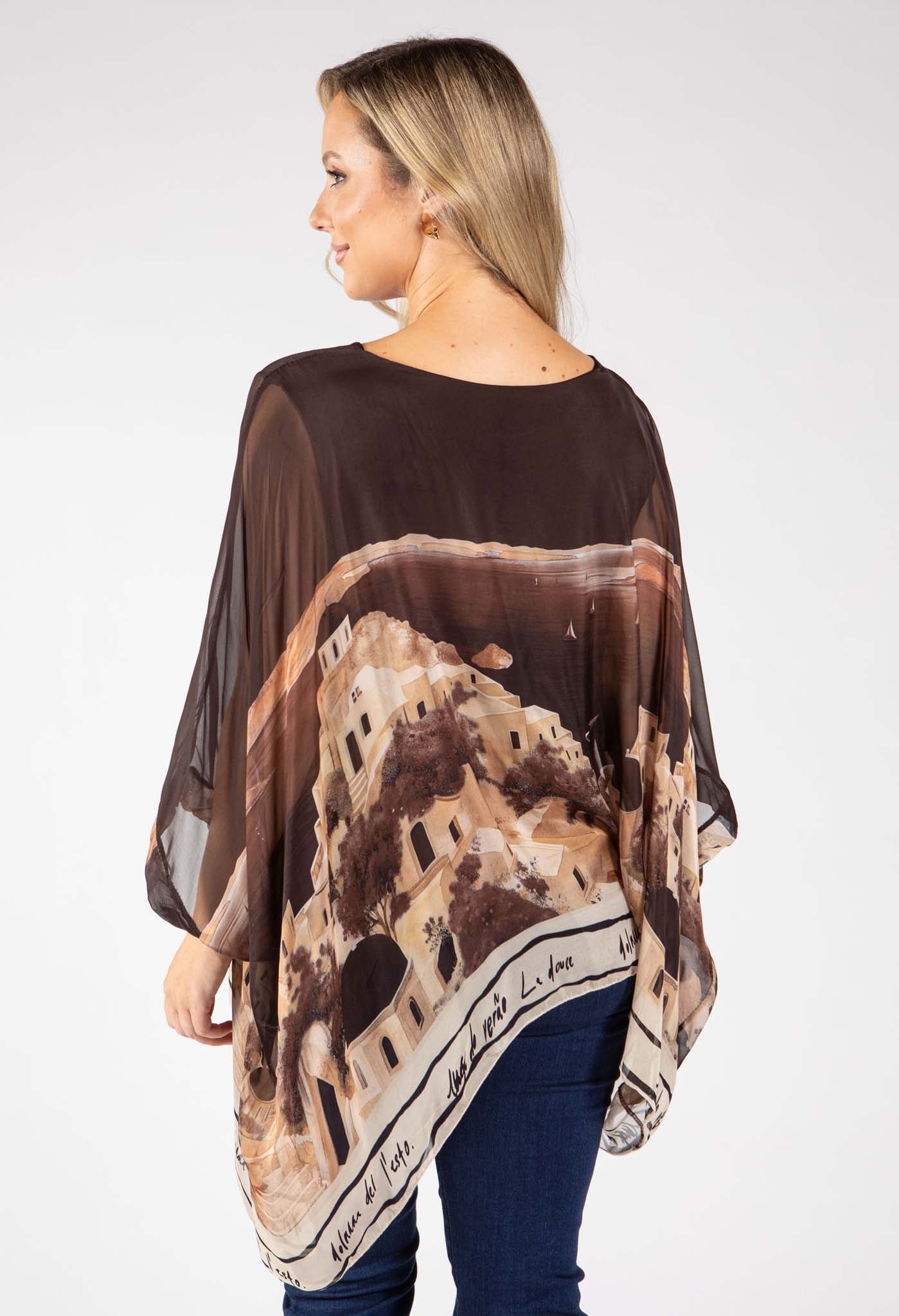 Scenic Print Silk Blouse