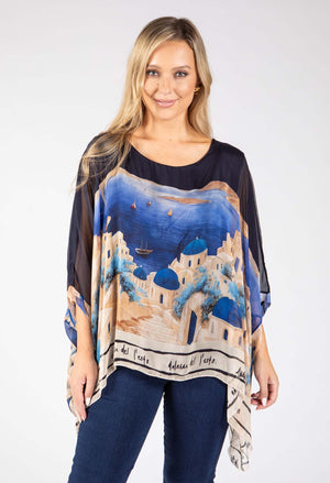 Scenic Print Silk Blouse