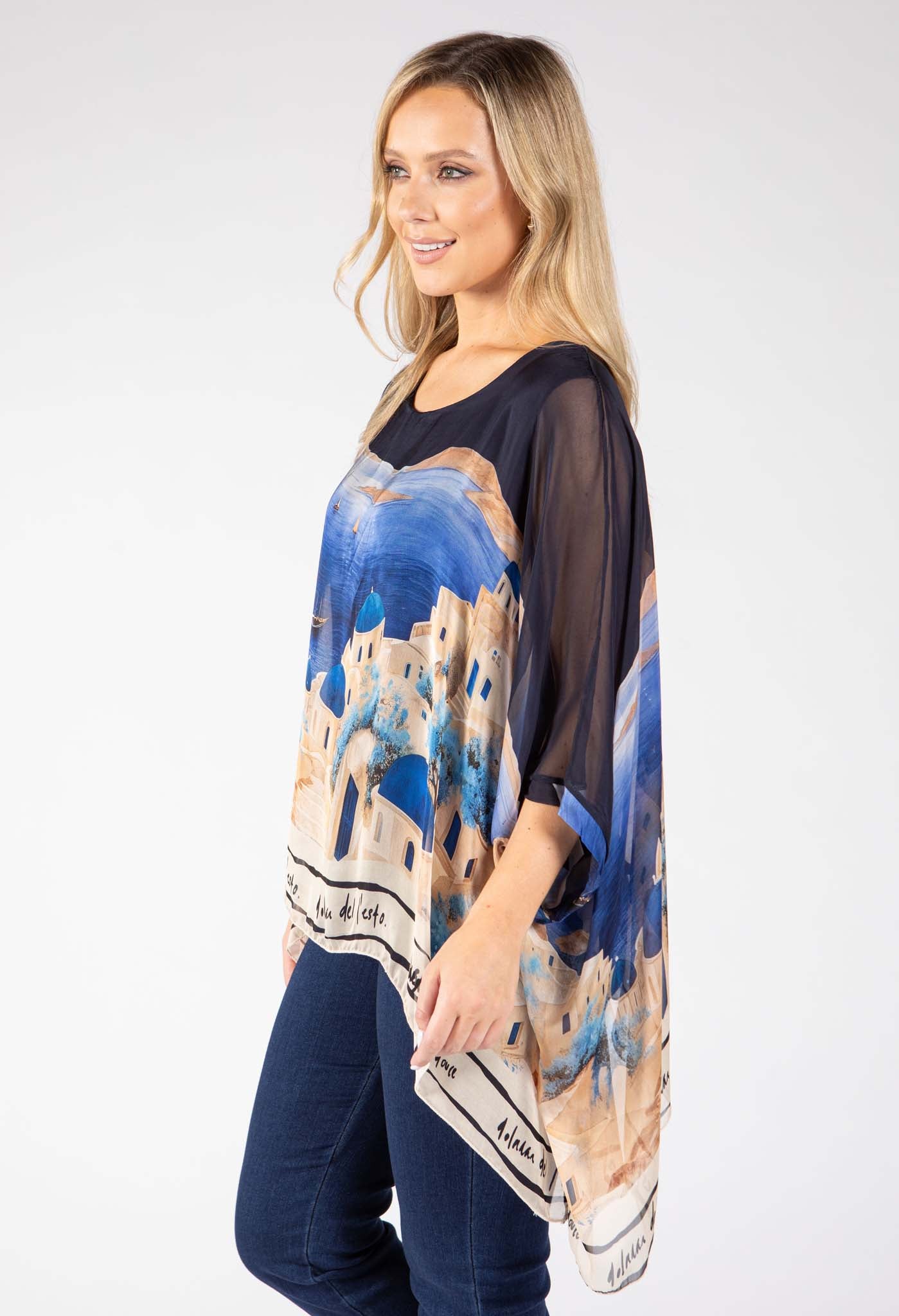 Scenic Print Silk Blouse
