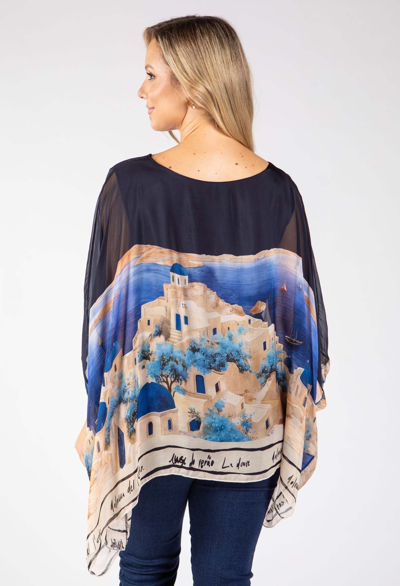 Scenic Print Silk Blouse