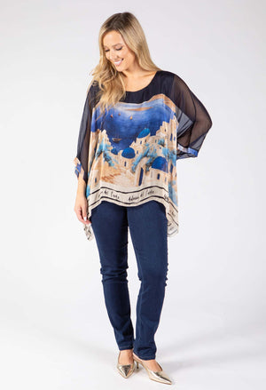 Scenic Print Silk Blouse