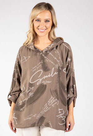 Abstract Print Linen Look Hoodie