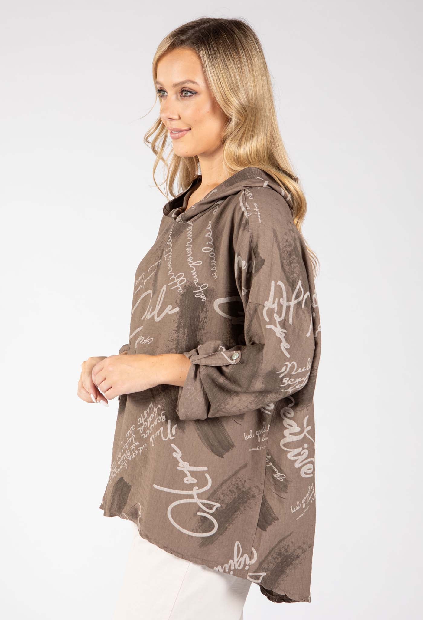 Abstract Print Linen Look Hoodie