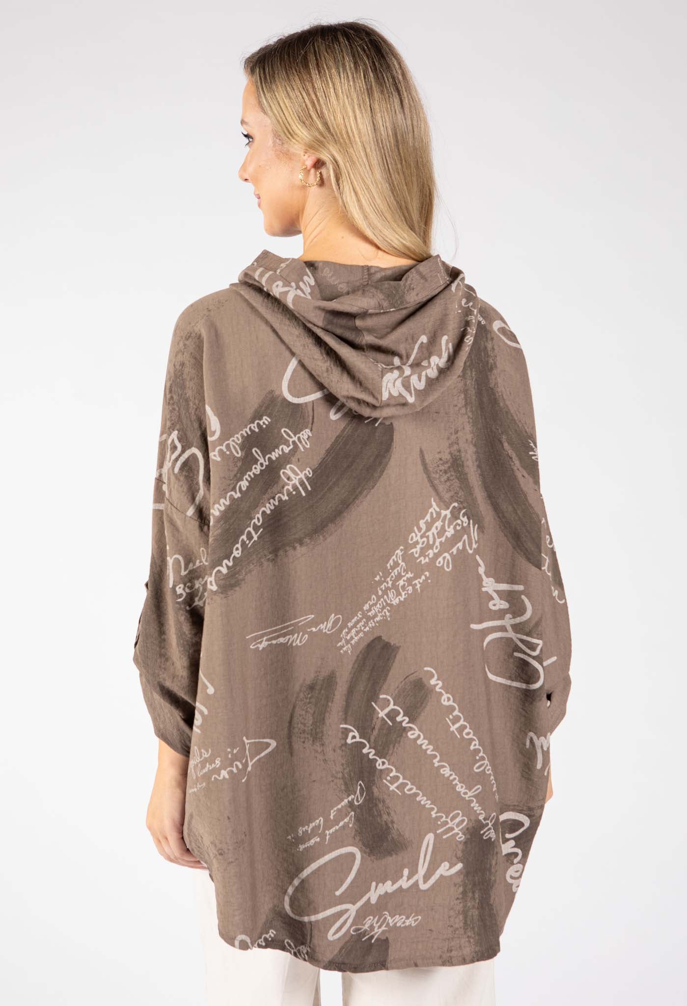 Abstract Print Linen Look Hoodie