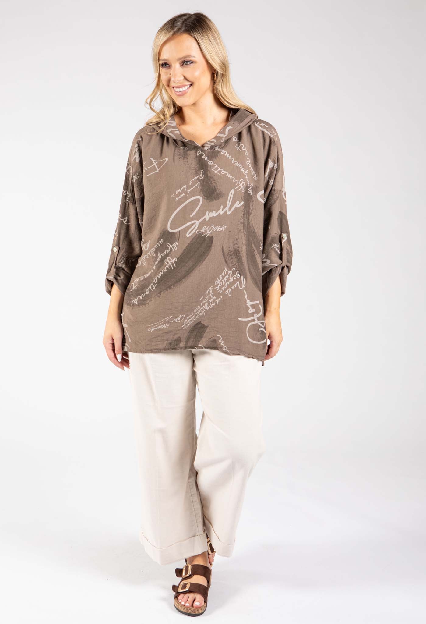 Abstract Print Linen Look Hoodie