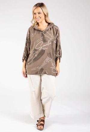 Abstract Print Linen Look Hoodie