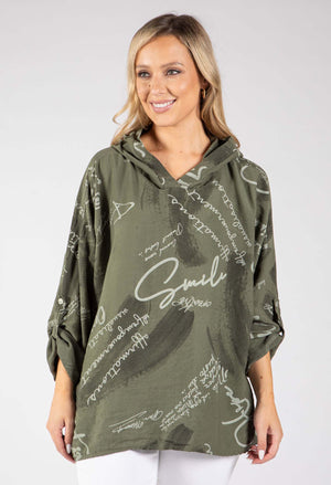 Abstract Print Linen Look Hoodie