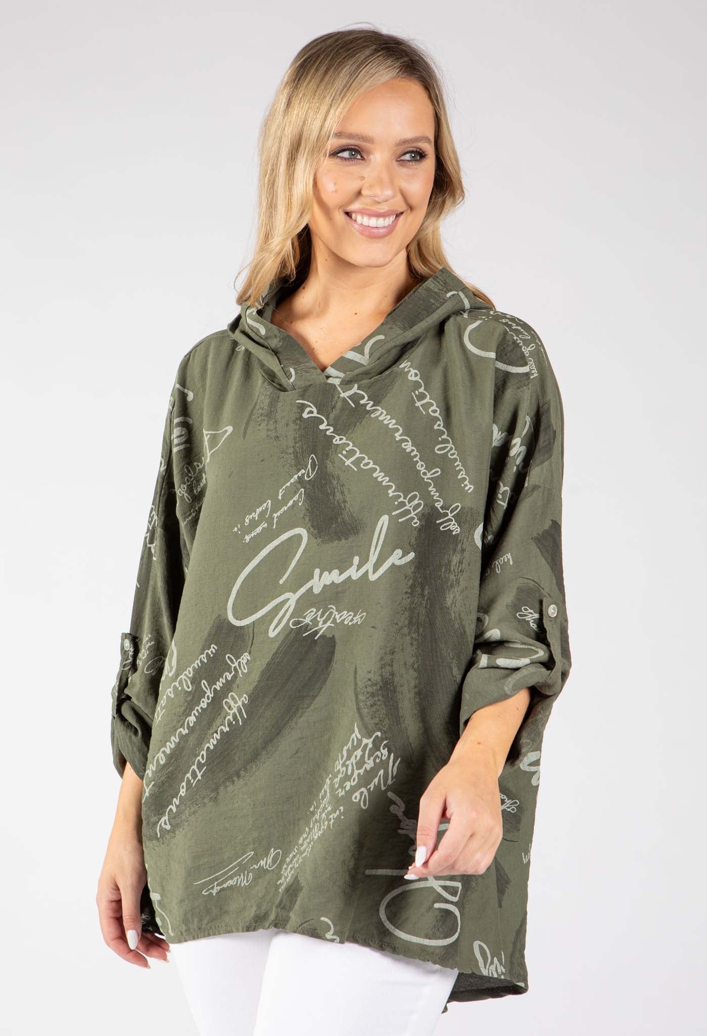 Abstract Print Linen Look Hoodie
