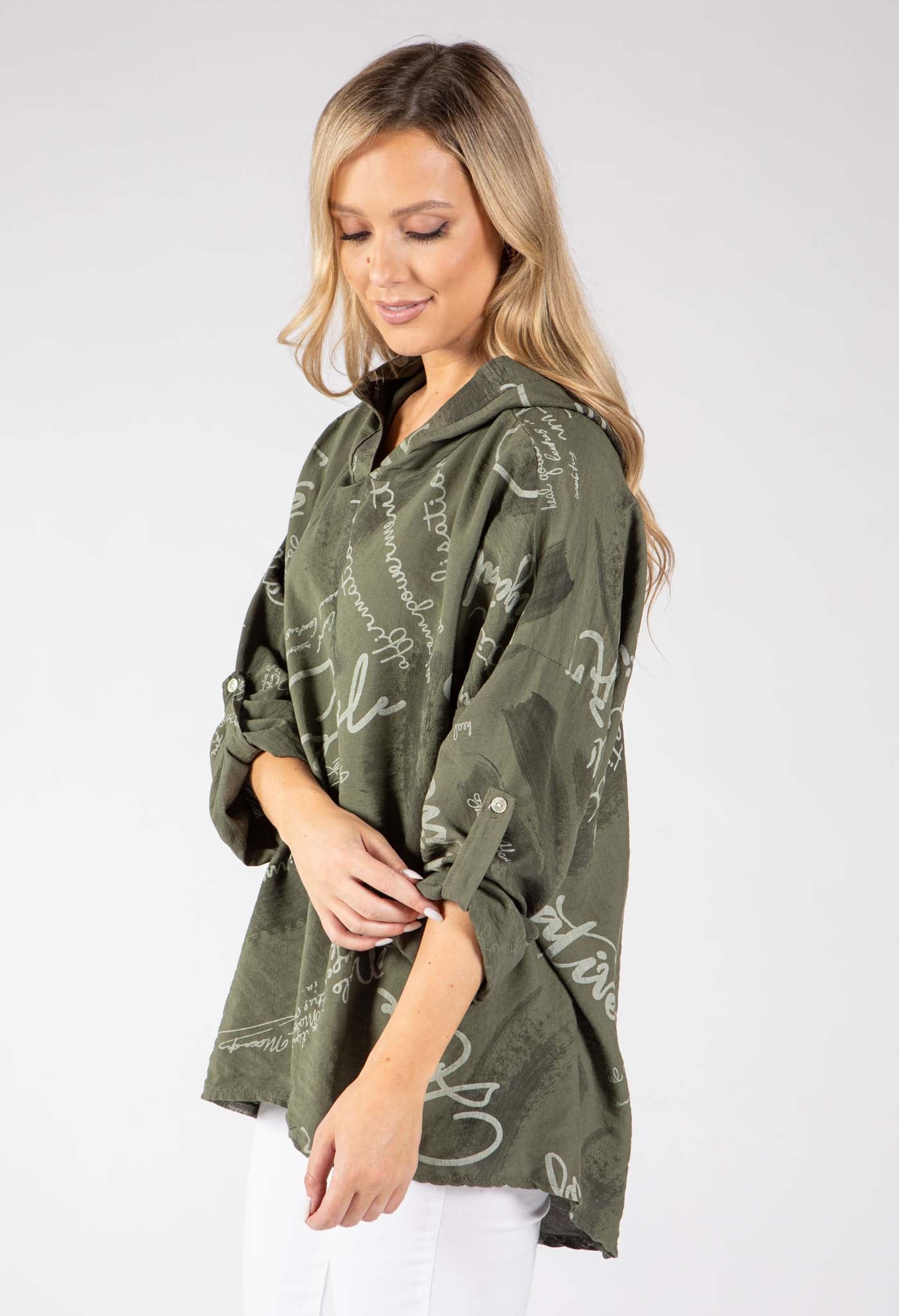 Abstract Print Linen Look Hoodie
