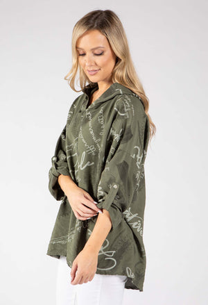 Abstract Print Linen Look Hoodie